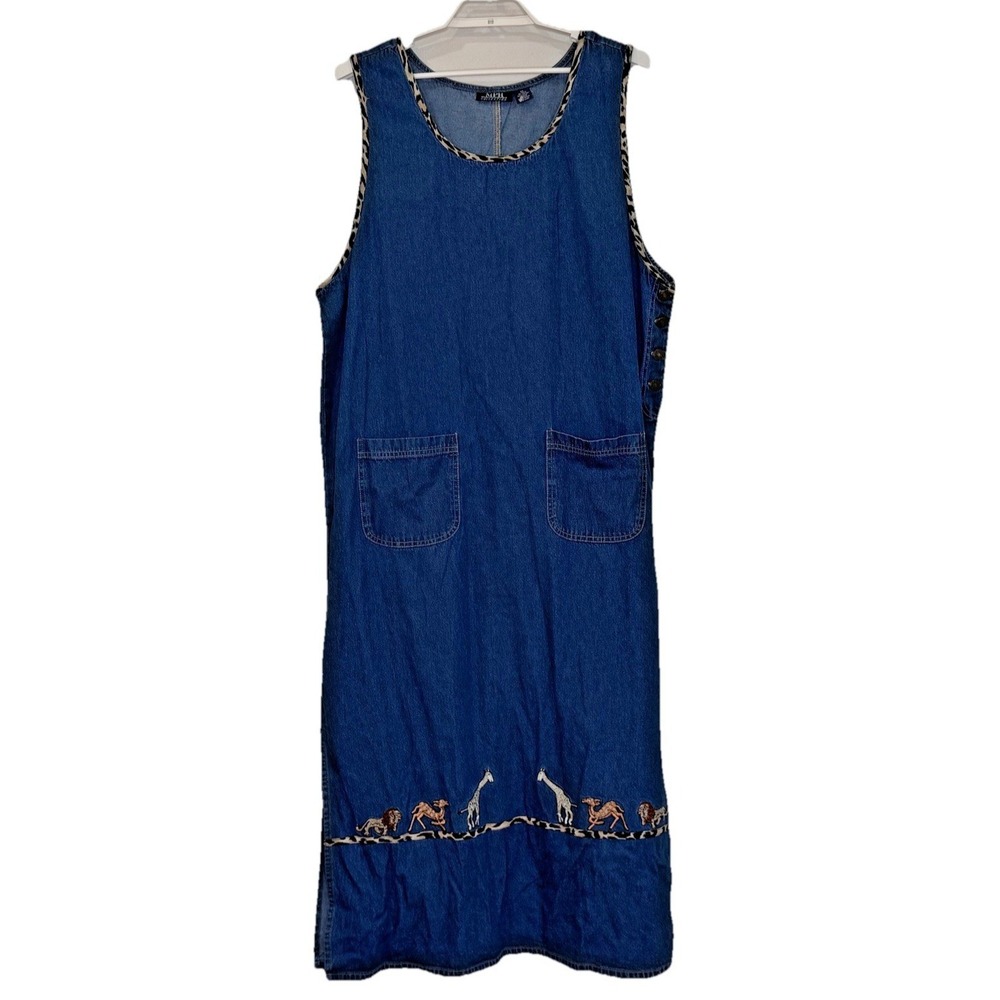 MPH‎ Collection Jumper Denim Dress Size 2X Pockets Animal Safari Cottage Prairie